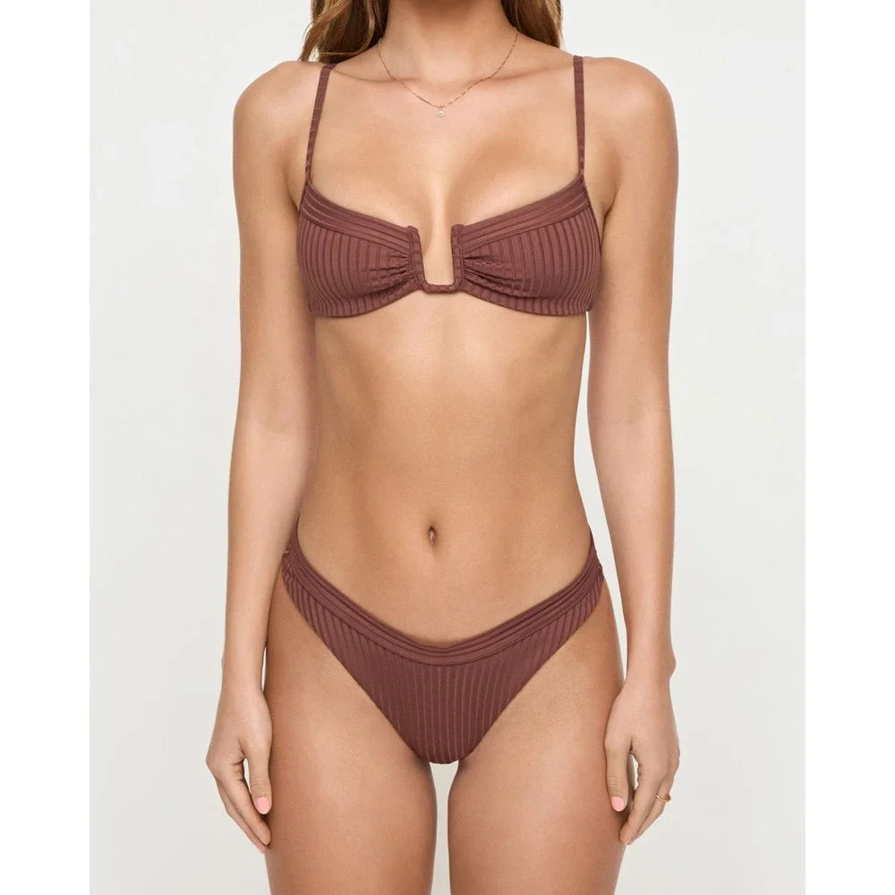 NEW L*Space Ribbed U-Wire Bikini Top Chocolate Brown Eco Chic Swimwear